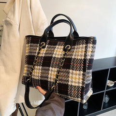Plaid Cloth Shoulder Bag Large Capacity Tote