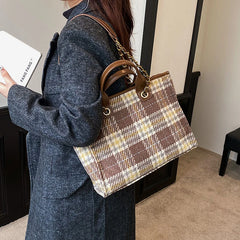 Plaid Cloth Shoulder Bag Large Capacity Tote