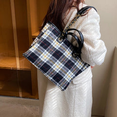 Plaid Cloth Shoulder Bag Large Capacity Tote