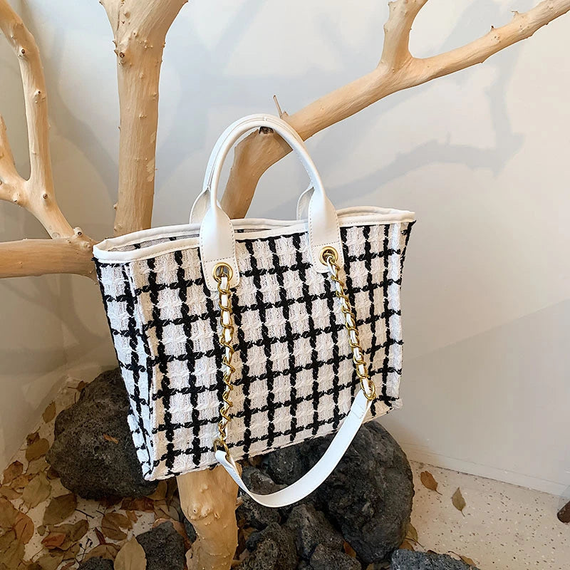 Plaid Cloth Shoulder Bag Large Capacity Tote