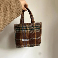 Vintage Woolen Shoulder Bags Women Winter Underarm Totes Mori-girl