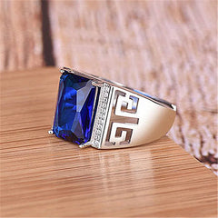 Vintage Crystal Sapphire Gemstone Diamond Men's Ring Silver Jewelry