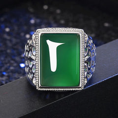 Vintage Green Jade Gemstone Ring for Men Silver Jewelry