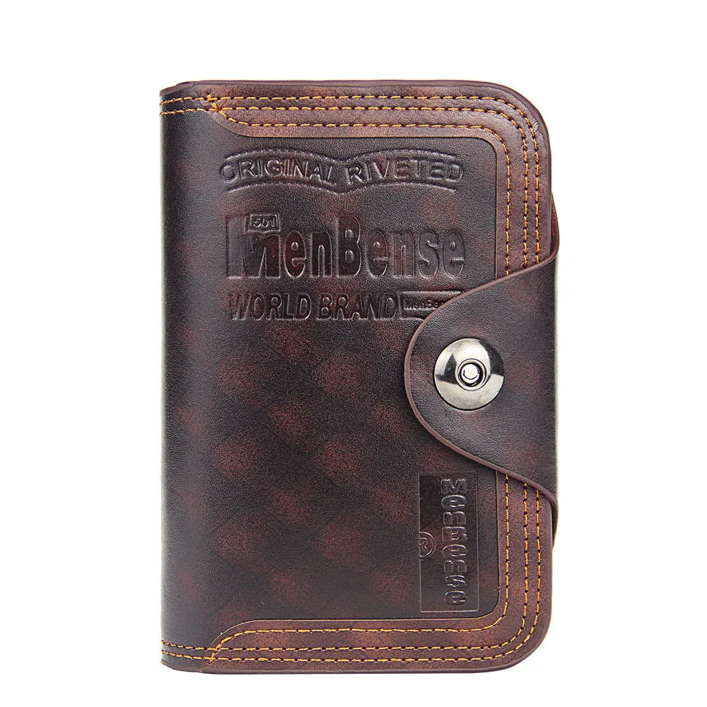 Vintage Men's Natural Leather Wallet with Magnet Hook