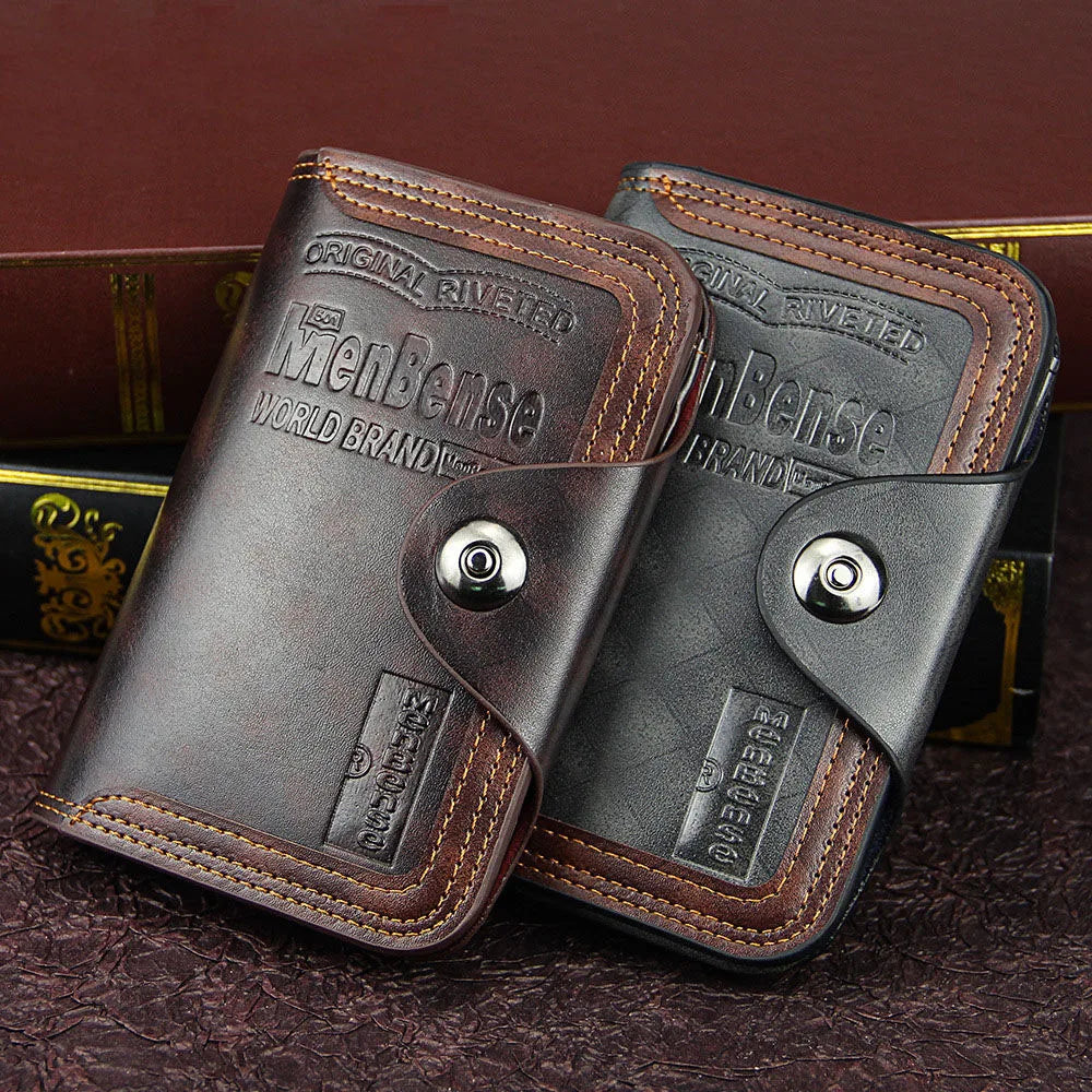 Vintage Men's Natural Leather Wallet with Magnet Hook