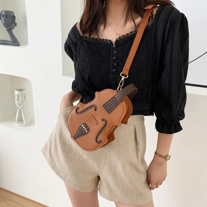Violin Shape PU Leather Small Backpack for Women