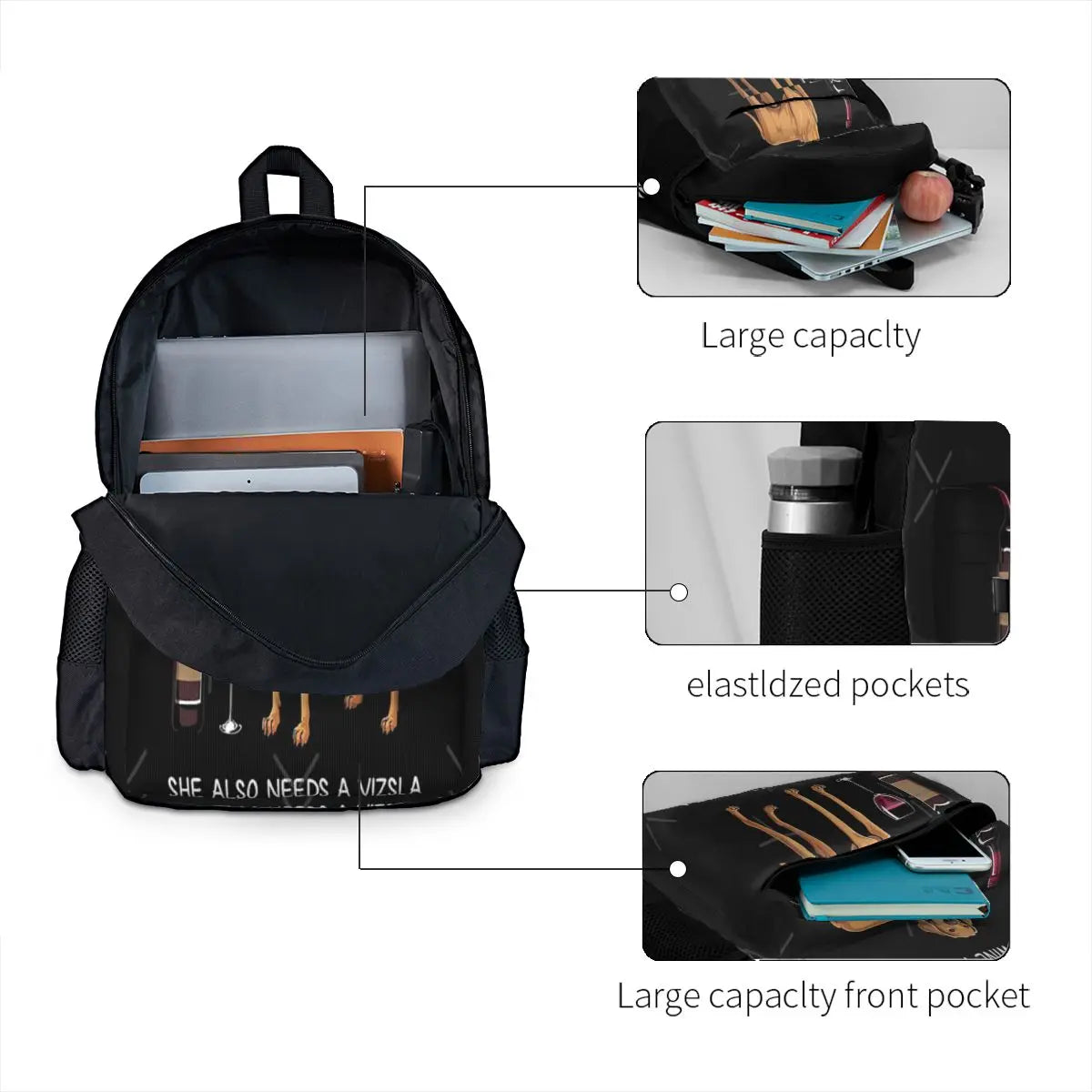 Vizsla And Wine Funny Dog 2 Backpacks Men's Backpacks Bags For Women Anime