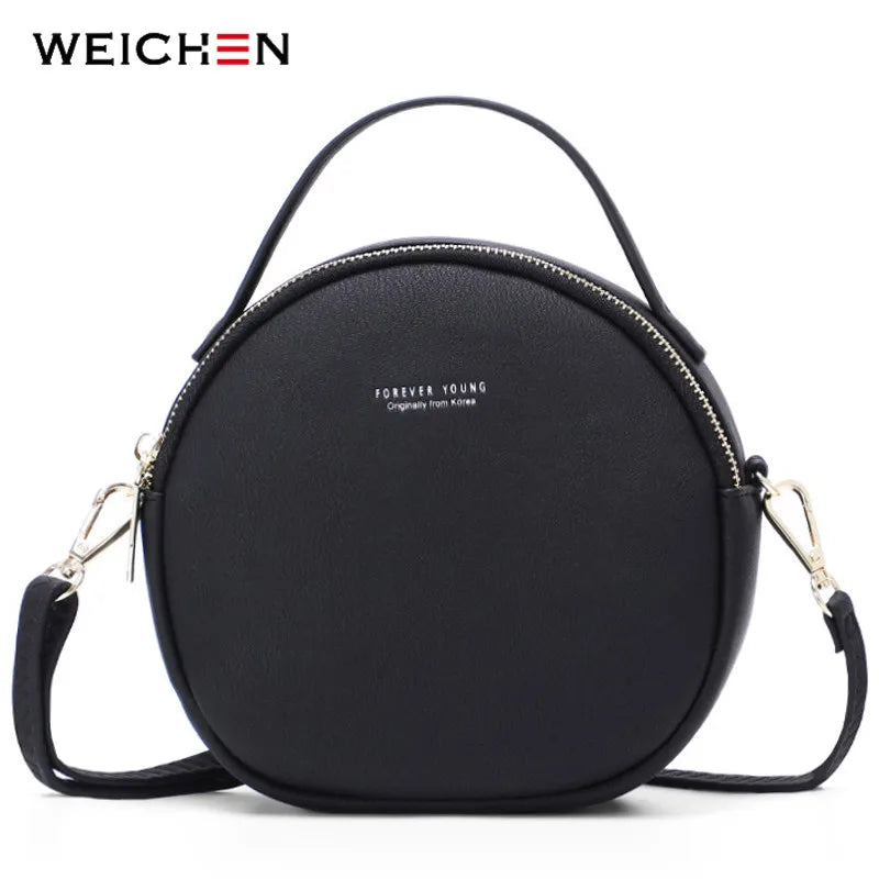 WEICHEN Circular Women Shoulder Bag Leather Crossbody Messenger Bags