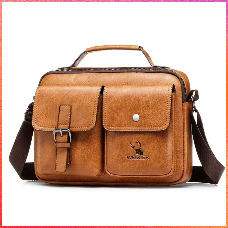 WEIXIER Coffee PU Leather Men Crossbody Bag Shoulder Bags