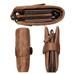 Crazy Horse Leather Anti RFID Men Zipper Short Wallets