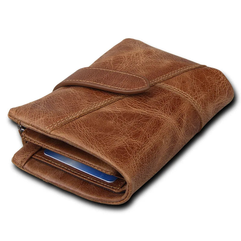 Crazy Horse Leather Anti RFID Men Zipper Short Wallets