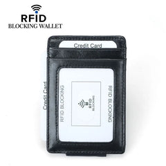 1st Layer Cowhide Credit Card Wallet Oil Wax Leather RFID Dollar Clip