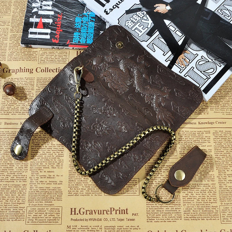 Leather Men Clutch Wallets Tiger/Dragon Pattern Crazy Horse Cow Leather Men Chai