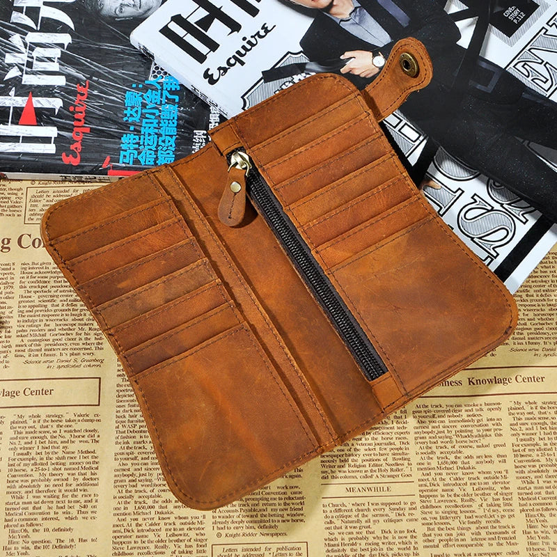 Leather Men Clutch Wallets Tiger/Dragon Pattern Crazy Horse Cow Leather Men Chai