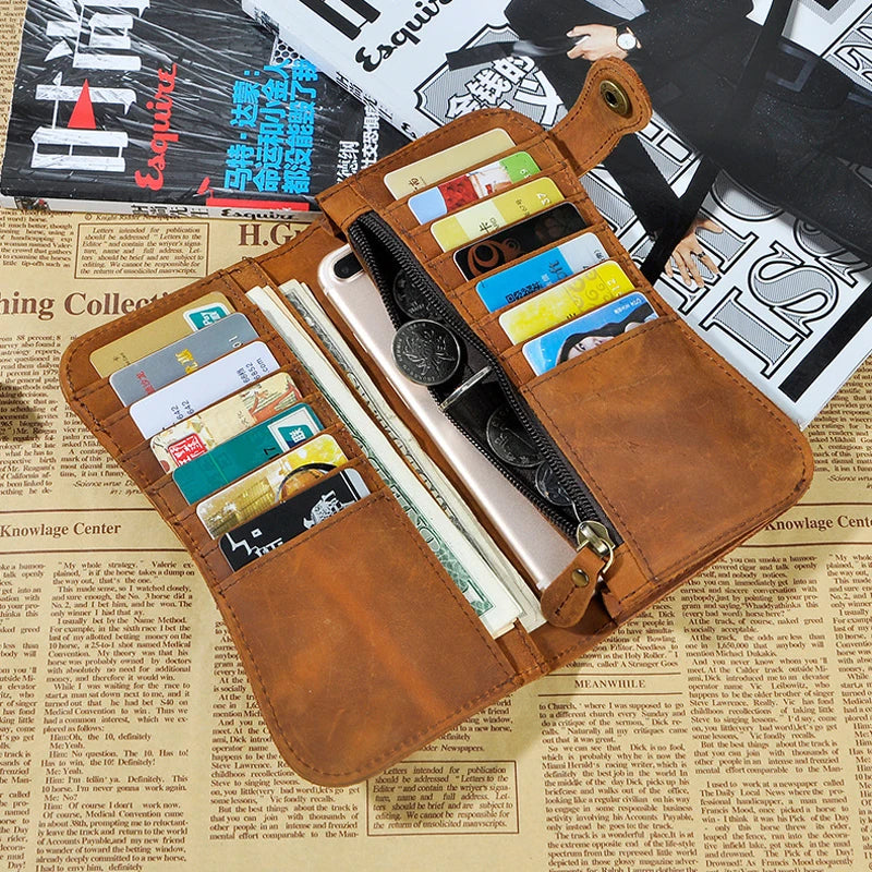 Leather Men Clutch Wallets Tiger/Dragon Pattern Crazy Horse Cow Leather Men Chai