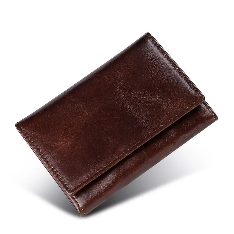 RFID Blocking Card Wallet Men Short Hasp Retro Oil Wax Leather Small Wallet