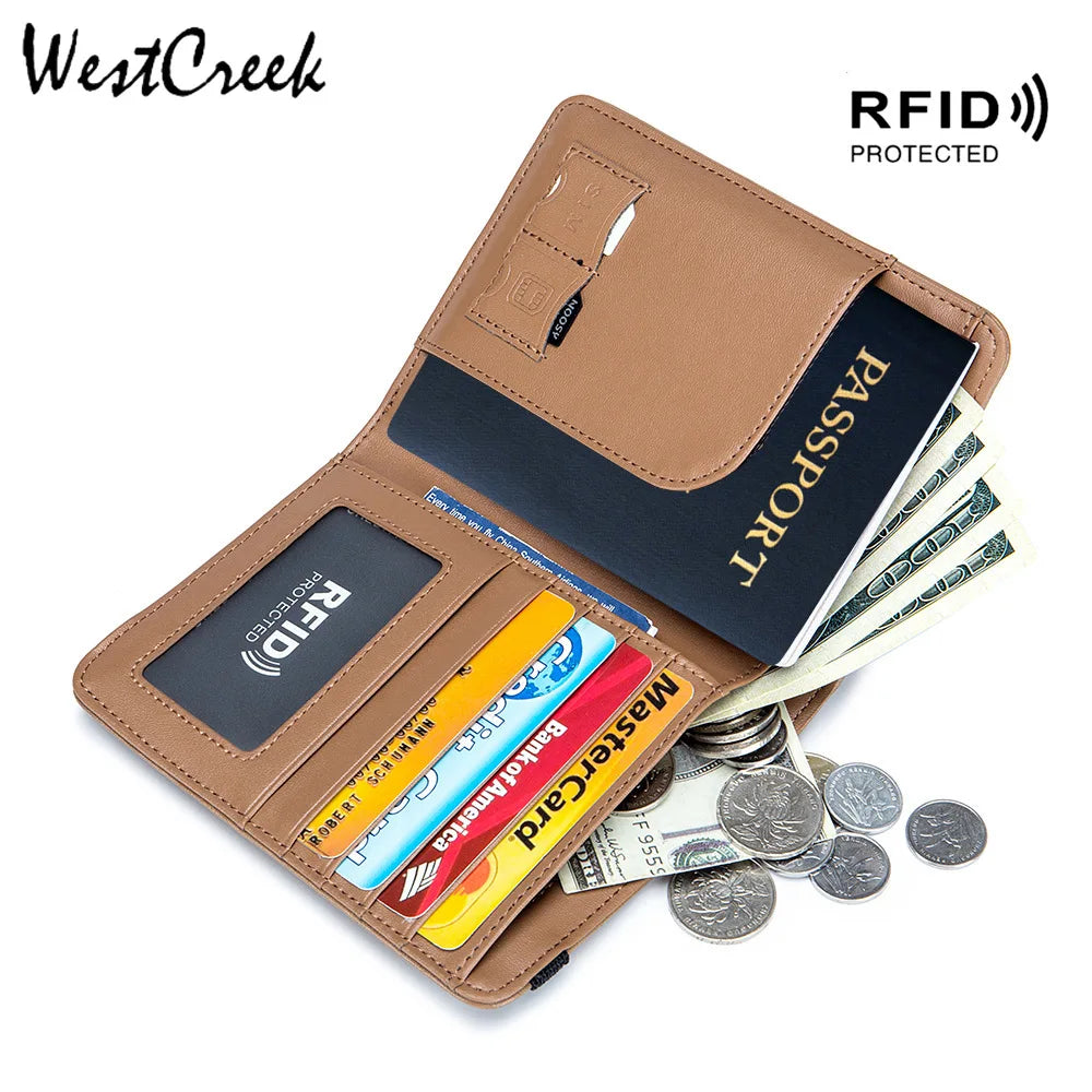 Men Passport Holder Leather RFID Multi-function Male ID Bag Passport Holder Wall