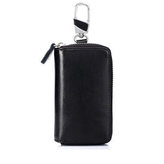 Oil Wax Leather Car Key Smart Wallet Zipper Key Holder Organizer