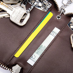 Oil Wax Leather Car Key Smart Wallet Zipper Key Holder Organizer