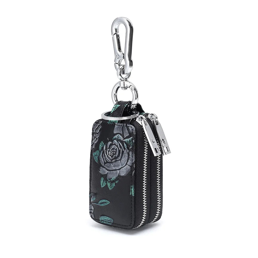Dragonfly Fowers Animal Printing Embossed Car Key Wallet Double Zipper