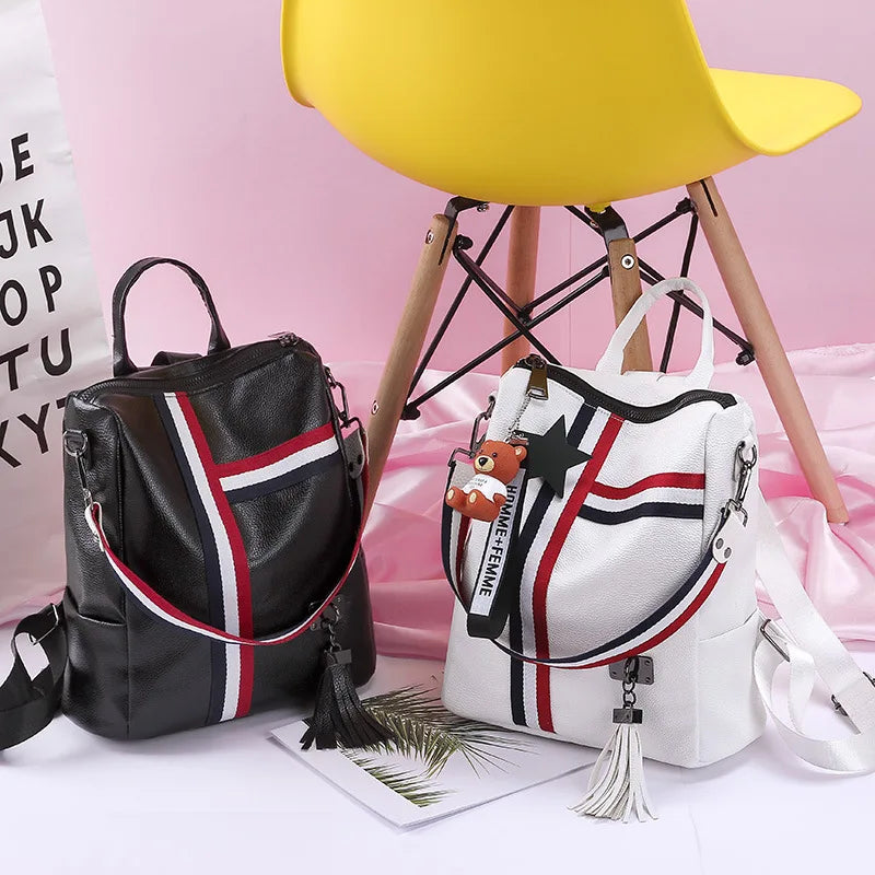 Women's Zipper Backpack PU Leather School Bag Crossbody Shoulder Bag