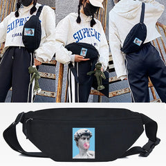 Pastoral Girl Print Waist Bag Canvas Fanny Pack Crossbody Pack