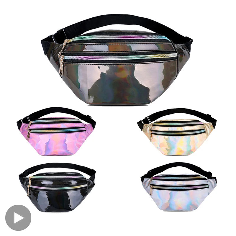 Holographic Waist Bag Fanny Pack PU Leather For Men Women