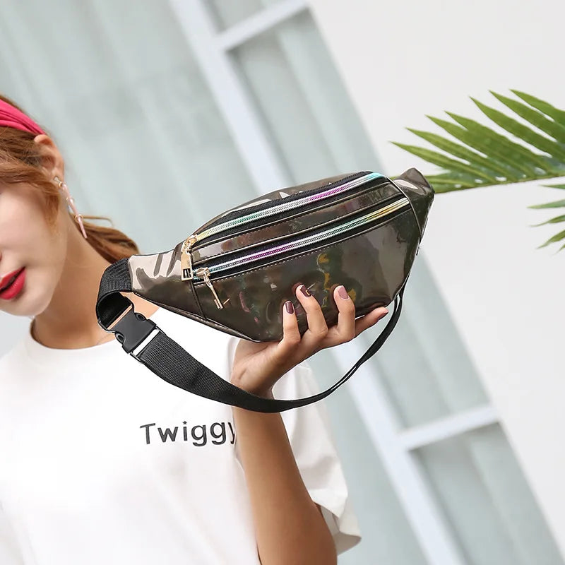 Holographic Waist Bag Fanny Pack PU Leather For Men Women