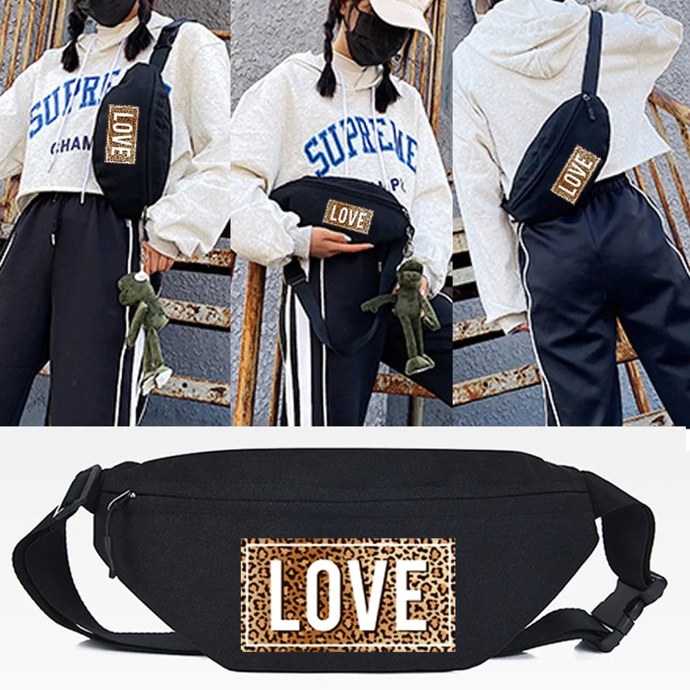 LOVE Letter Print Waist Bag Chest Bag Casual Running Jogging Belt Pouch