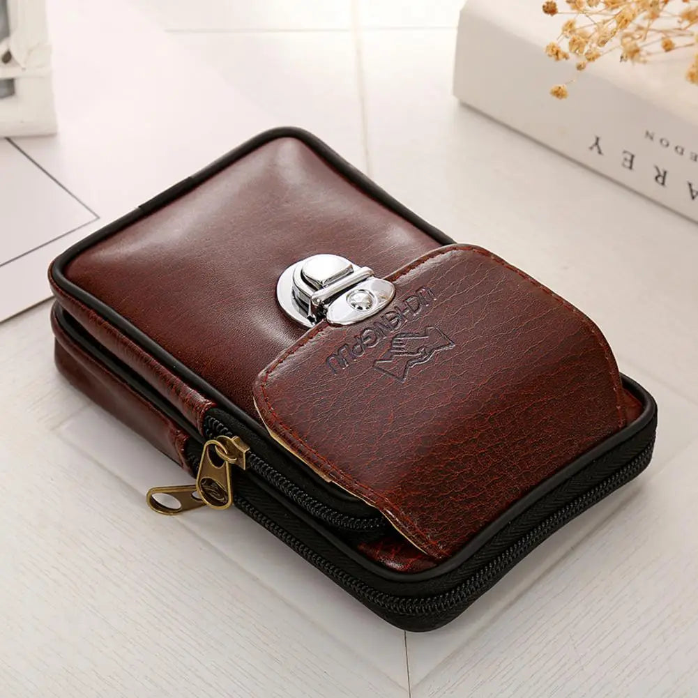 Waist Bag Zip Closure Belt Pouch Men Faux Leather Walking
