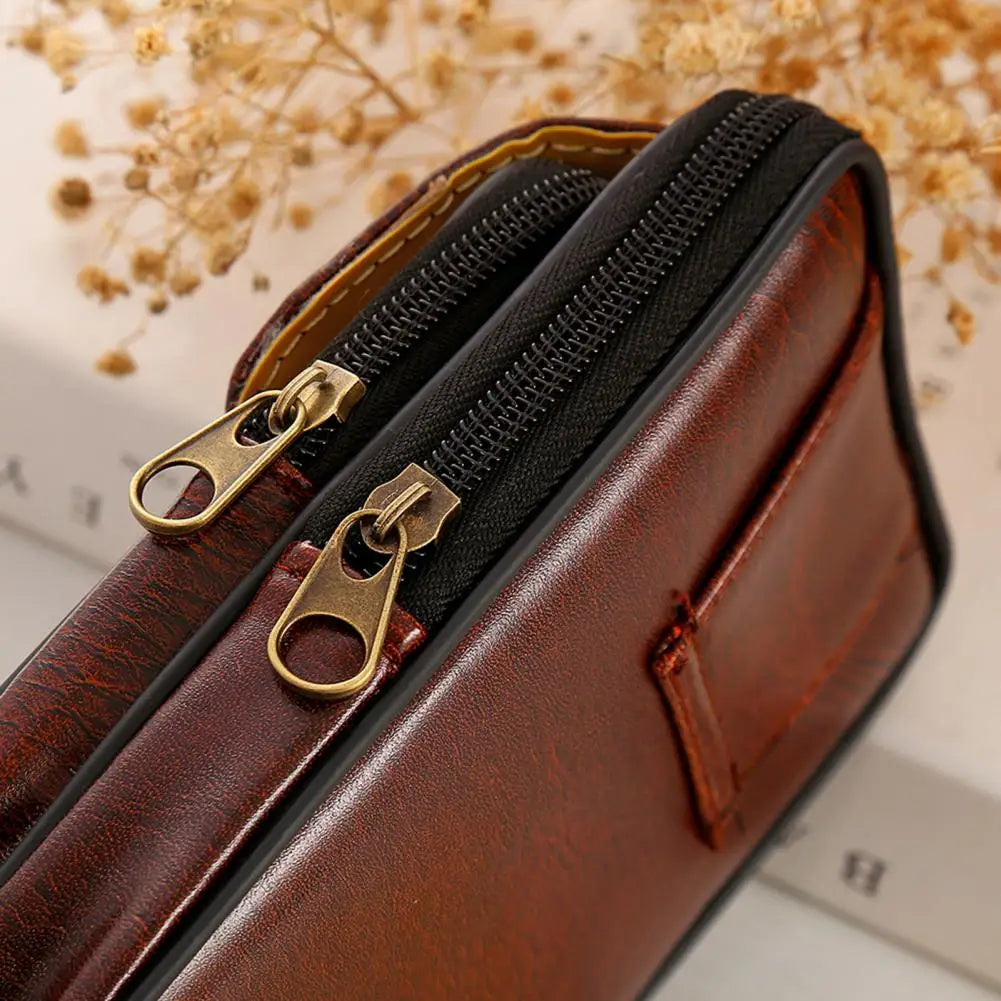 Waist Bag Zip Closure Belt Pouch Men Faux Leather Walking