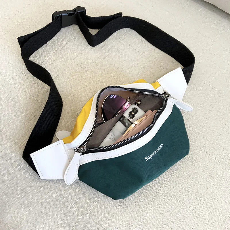 Canvas Waist Bag Women Leisure Fanny Pack For Girls Letter Bum Bag