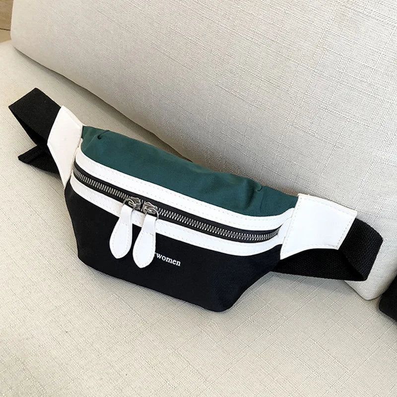 Canvas Waist Bag Women Leisure Fanny Pack For Girls Letter Bum Bag