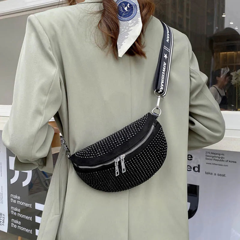 Multifunction Waist Bag Women Chain Shoulder Messenger Bag Full Diamond Purse