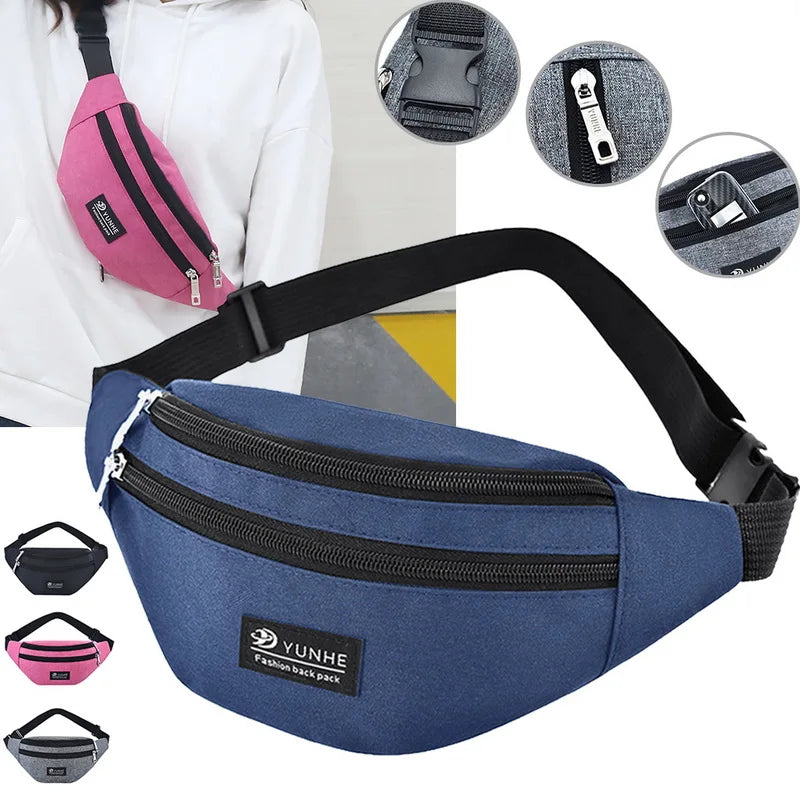 Waist Bag Three Zipper Pocket Fanny Pack Pink Waist Pack