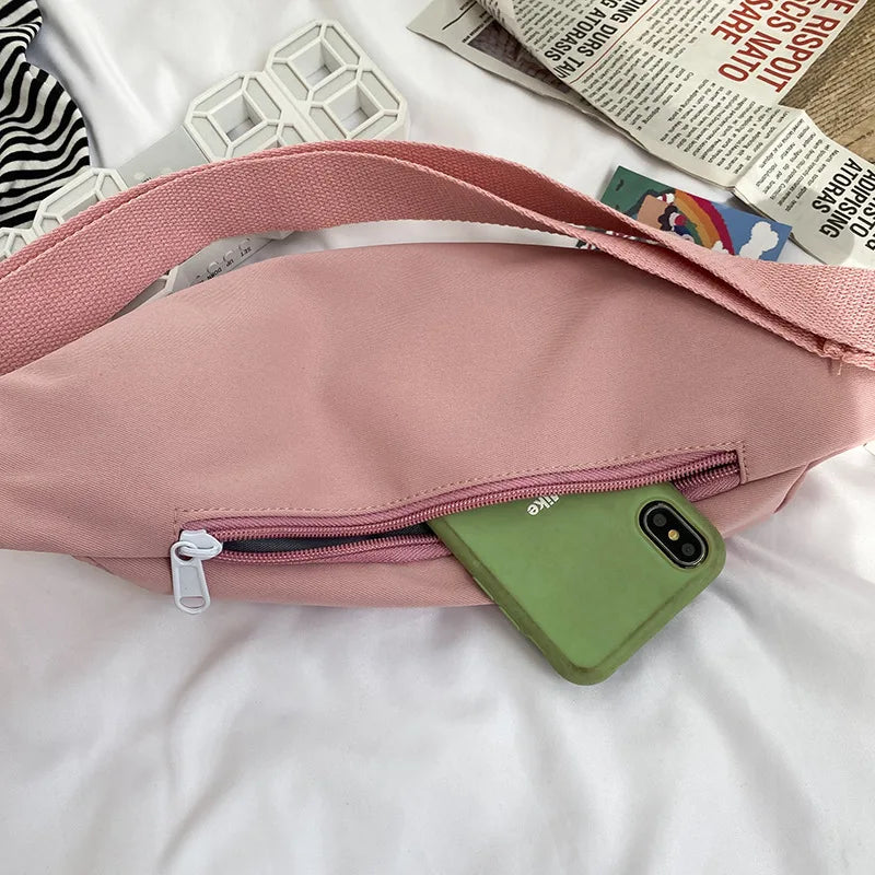 Canvas Waist Bag For Women Leisure Fanny Pack Solid Girls Crossbody Chest Bag