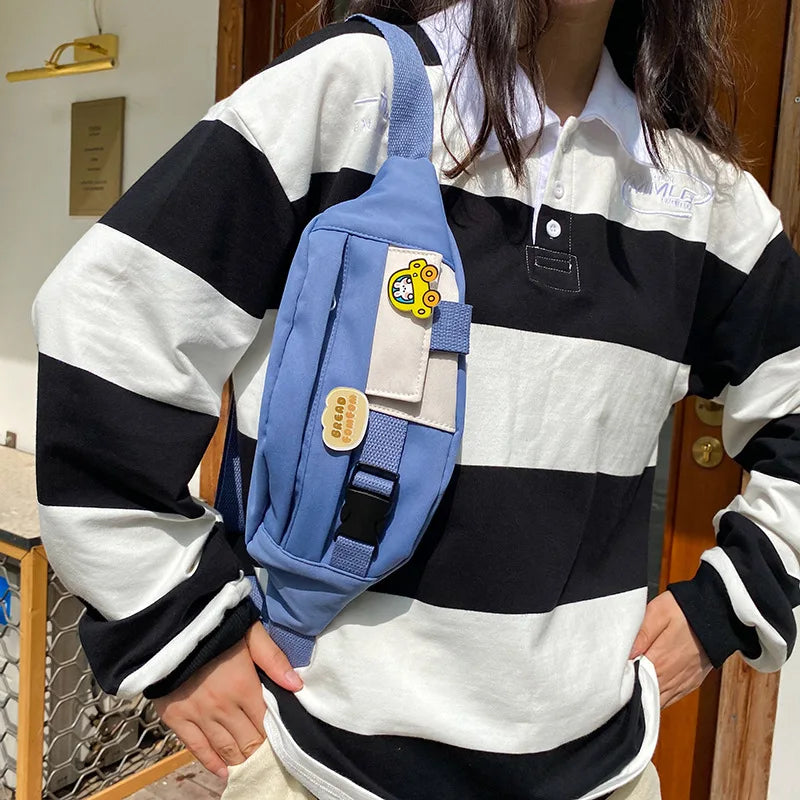 Canvas Waist Bag For Women Leisure Fanny Pack Girls Crossbody Chest Bag