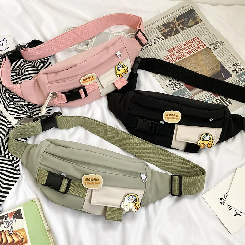 Canvas Waist Bag Women Solid Fanny Pack Crossbody Chest Belt Packs