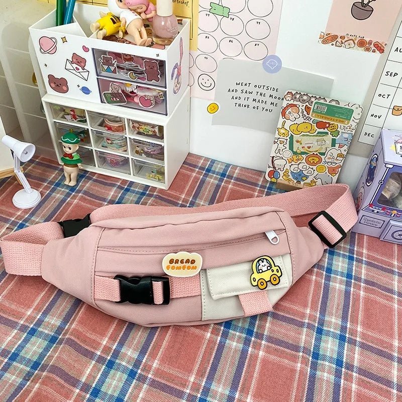 Canvas Waist Bag for Women Solid Fanny Pack Girls