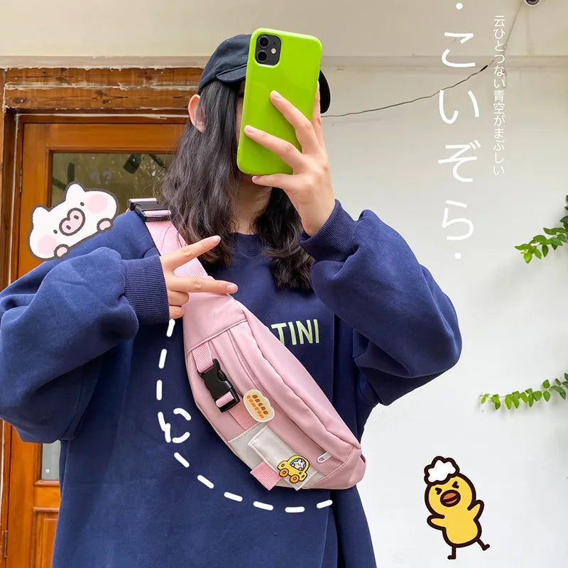 Canvas Waist Bag Women Fanny Pack Girls Chest Bag