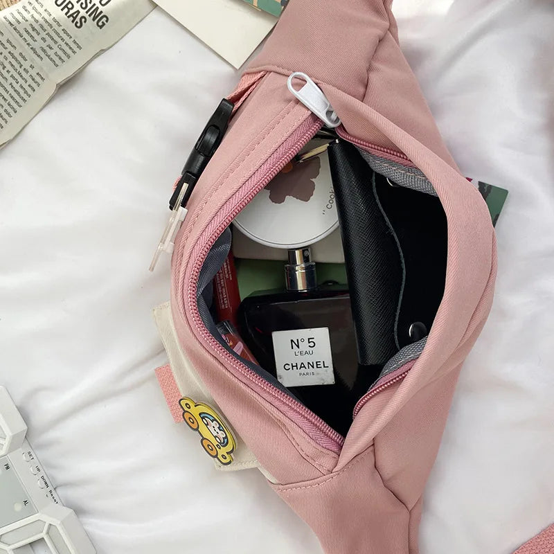 Canvas Waist Bag for Women Solid Fanny Pack Chest Bag Gift /WS