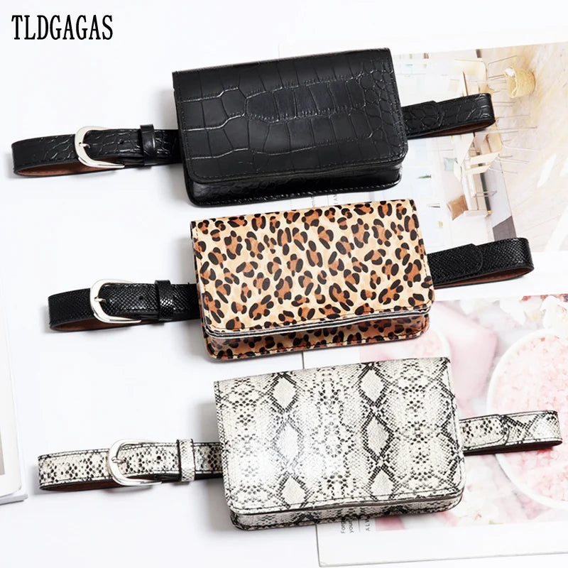 Animal Print Waist Pack Snake Skin Waist Belt High Female Purse T