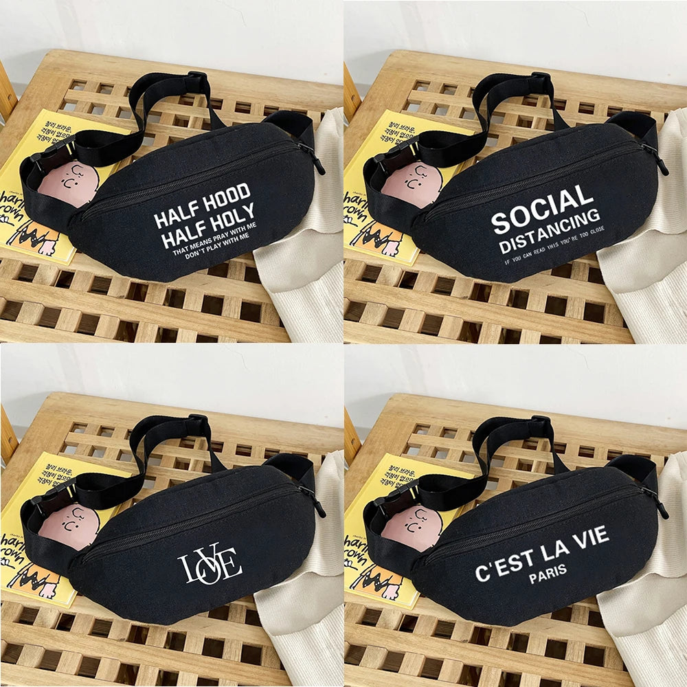 Canvas Chest Backpacks for Daily Picnic Text Printing Mini Bag