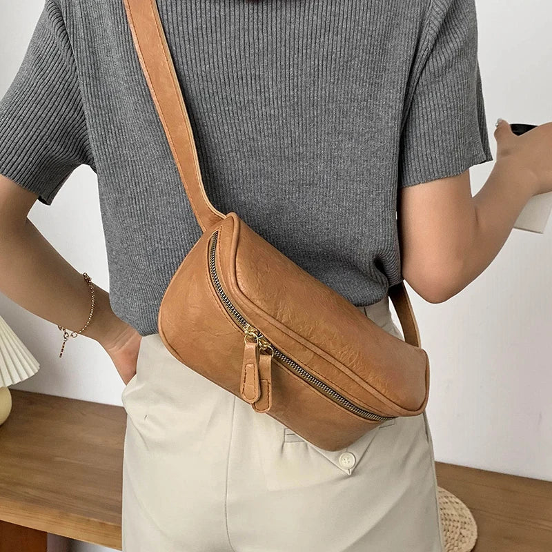 Vintage French Style Females Fanny Bag PU Cross Body Waist Pack
