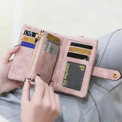 Matte Leather Wallet Short Cartera Mujer
