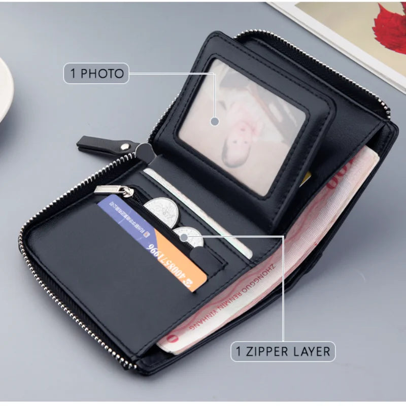 Short Casual Wallet PU Leather Small Zipper Coins Bag