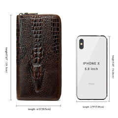 Crocodile Pattern Leather Clutch Wallet for Men Zipper Purse