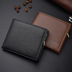 Men's Short Wallet Triple Fold Zipper PU Wallet Multi-Card Slot
