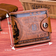 Men's Retro Magnetic Buckle Wallet US Dollar Pattern Business Style