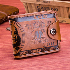 Men's Retro Magnetic Buckle Wallet US Dollar Pattern Business Style